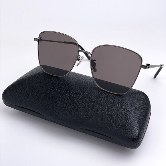 NEW Balenciaga BB0165SA 001 Black Grey Square Metal Women Sunglasses